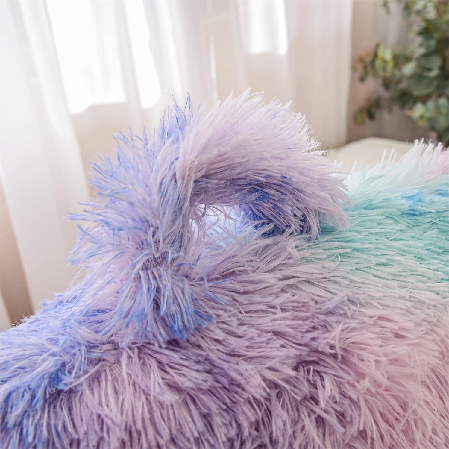 Aimuan Reading Pillow Bed Rest Pillow Plush Shaggy with Arms Cushion for Adults Teens Incline Rest Sitting up & Sleeping Snoring Pillow with Pregnancy Lumbar Back Support (Standard, Blue-Purple)