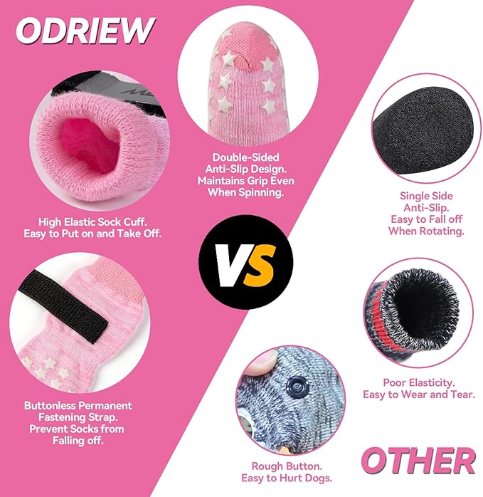Non Slip Dog Socks to Prevent Licking Paws - Dog Booties for Hardwood Floors Anti Slip - Grippy Socks for Senior Dog - Double Side Paw Protector Prevent Scratching for Hot Pavement. (Pink, S)
