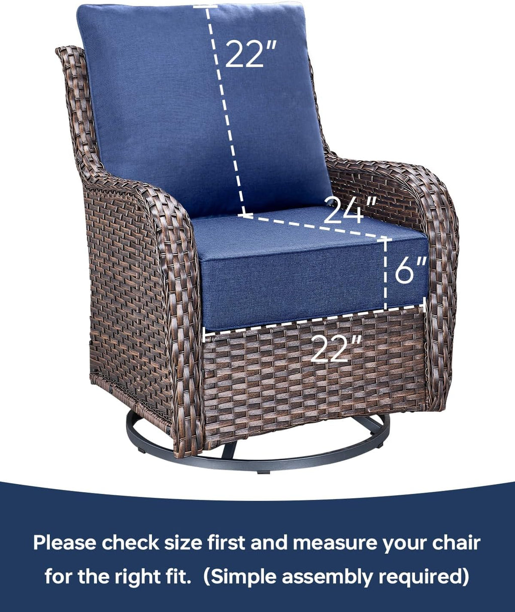 Luxury 22x24/22x25 6-Inch Patio Sofa Cushions Set of 3 - Memory Foam Deep Seat Water-Resistant Patio Cushion for Dining Rocking Swivel Chairs Loveseat 3-Seater Sectional Couch - Navy Blue