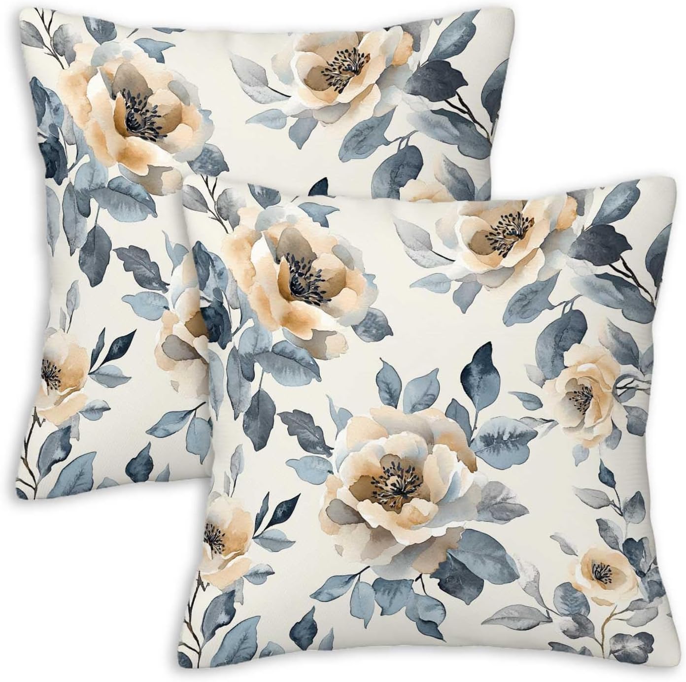 Throw Pillow Covers 18x18 Set of 2, Flowers Cushion Covers, Decorative Square Pillowcases for Couch, Bedroom, Living Room