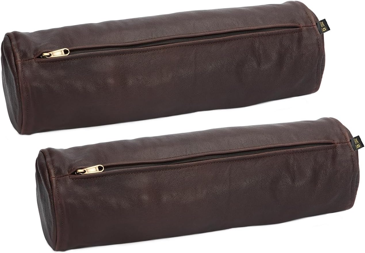 D DOLLY LAMB Goat Leather Cylindrical Cushion Covers - Round Cervical Roll Cylinder Bolster Pillow Cover | Designed for Head, Neck, Back, and Legs, 5x22 Inches - Brown Pack of 2