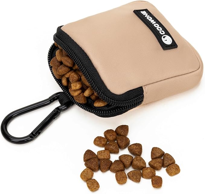 COOWONE Dog Treat Pouch Pocket Sized Pet Puppy Training Pouch for Dog Training Behavior Aids, Waterproof Nylon Fabric Dog Poop Bag Holder, Hands Free Dog Walking Bag with Metal Carabiner (Coffee)