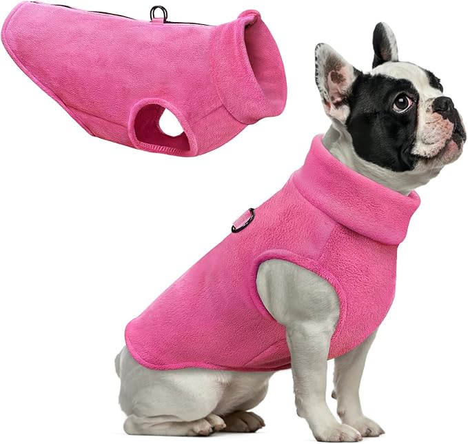 Idepet Dog Fleece Vest Sweater Zip Up Warm Pullover Dogs Jacket with D-Ring Leash Winter Cold Weater Coat Pet Sweatershirt Clothes Hoodie for Small Medium Dogs Boy Girl (Rose Red, XS)