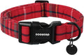 DOGWONG Christmas Cotton Dog Collar, Heavy-Duty Red Plaid Dog Collar Durable Soft Fabric Pet Dog Collars Cute Christmas Red Grid Puppy Necklace for Small Dogs,S