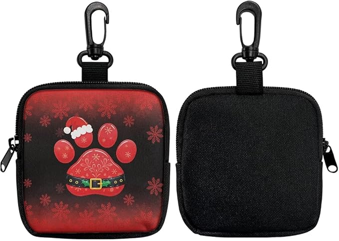 KEIAHUAN Christmas Paw Print Dog Treat Pouch Dog Training and Walks Snack Bag with Clasp Christmas Theme Pet Treat Container, Zipper Closure, Xmas Keychain Pouch Small Coin Bag