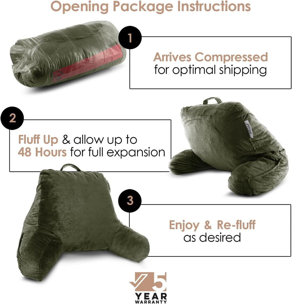 Nestl Reading Pillow for Kids & Teens with Shredded Memory Foam, Backrest Pillows for Reading, Watching, and Gaming, Use on the Couch, Bed, or Floor, Adjustable Support with Washable Cover Olive Green