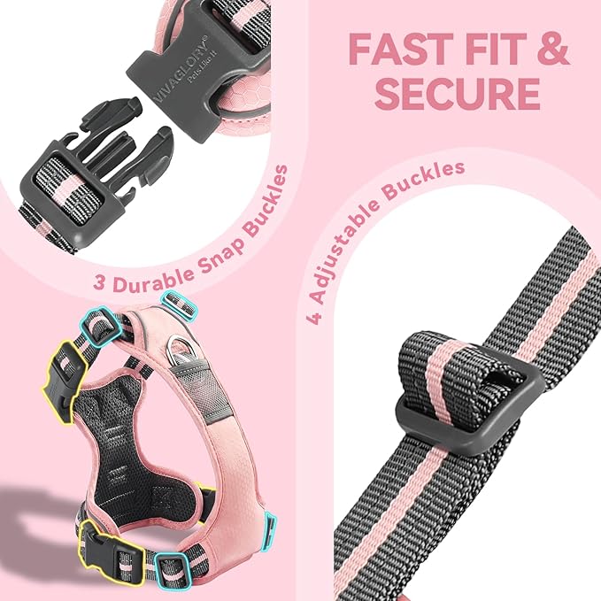 VIVAGLORY Dog Harness Easewalk No Pull Dog Harness with Handle & Front Back Clip for Training Lifting, Easy On Adjustable Padded No Pull for Pet & Puppy, M, Sakura Pink