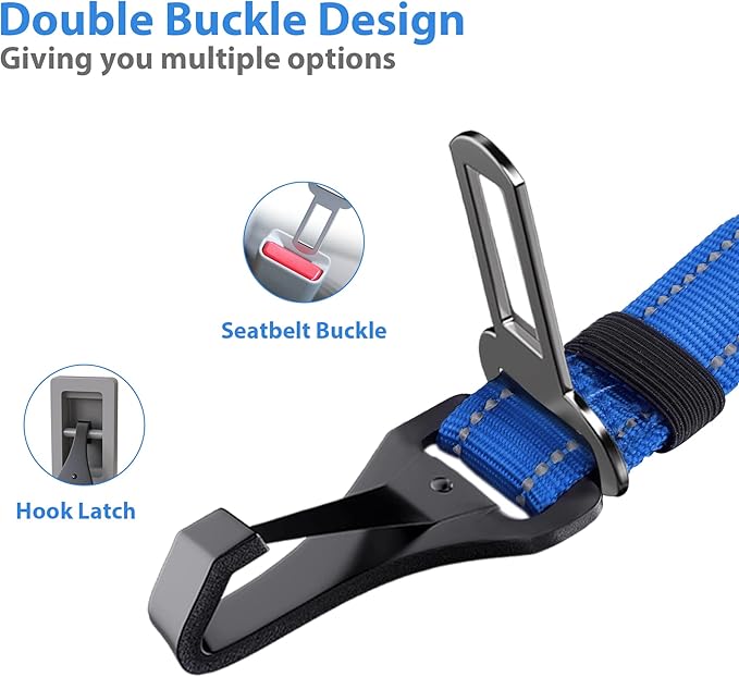 IOKHEIRA Dog Seatbelt - Adjustable Reflective Bungee Car Seatbelt with Aluminum Swivel Carabiner