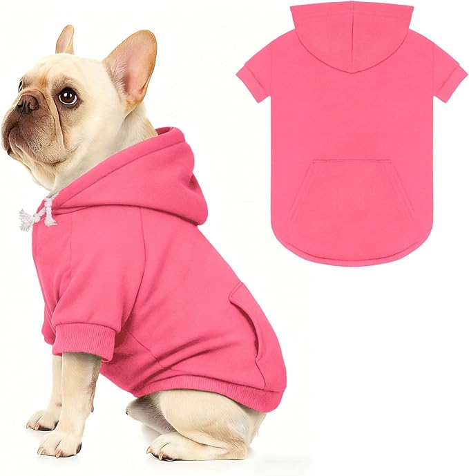 Dog Sweaters,Dog Hoodie,Cozy Fleece Interior Sweatshirt with Hood & Pocket,Leash Hole,Pet Clothes Sweater for Small,Medium,and Large Dogs,Pink&L
