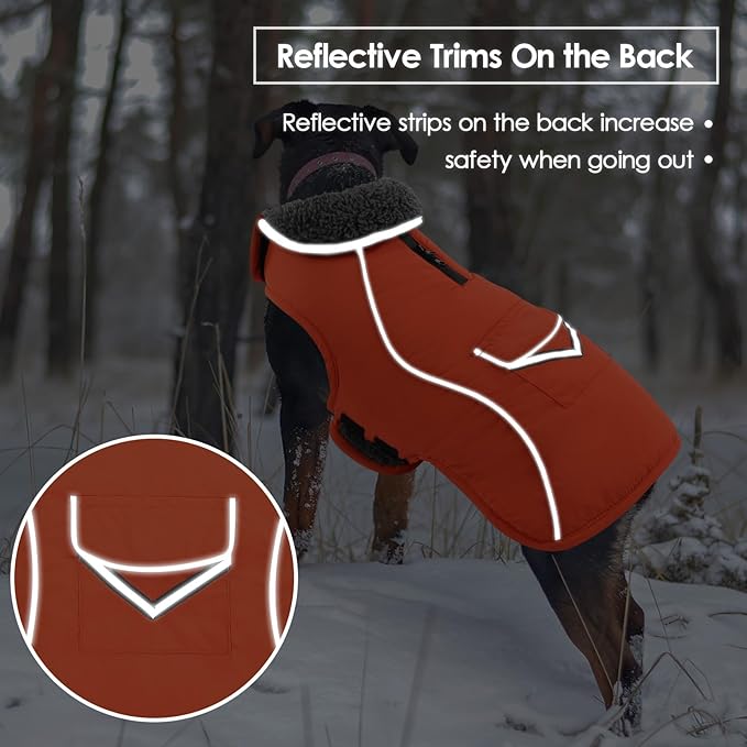 SUNFURA Dog Coat, XXXL Dog Winter Jacket, Reflective Fleece Snow Coat with Furry Collar, Waterproof Pet Puffer Jacket for Great Dane Extra Large Dogs, Orange 3XL
