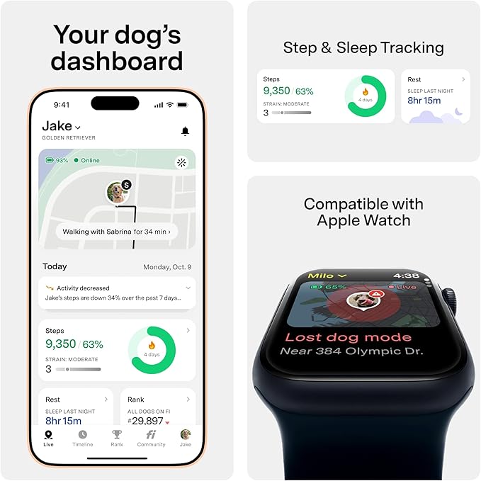 New Fi Series 3+ Smart Dog Tracker Collar [12 Month Membership Included] GPS Tracker for Dogs with Health & Behavior Monitoring, Escape Alerts, Waterproof, LED, Apple Watch Compatible (Blue, X-Small)