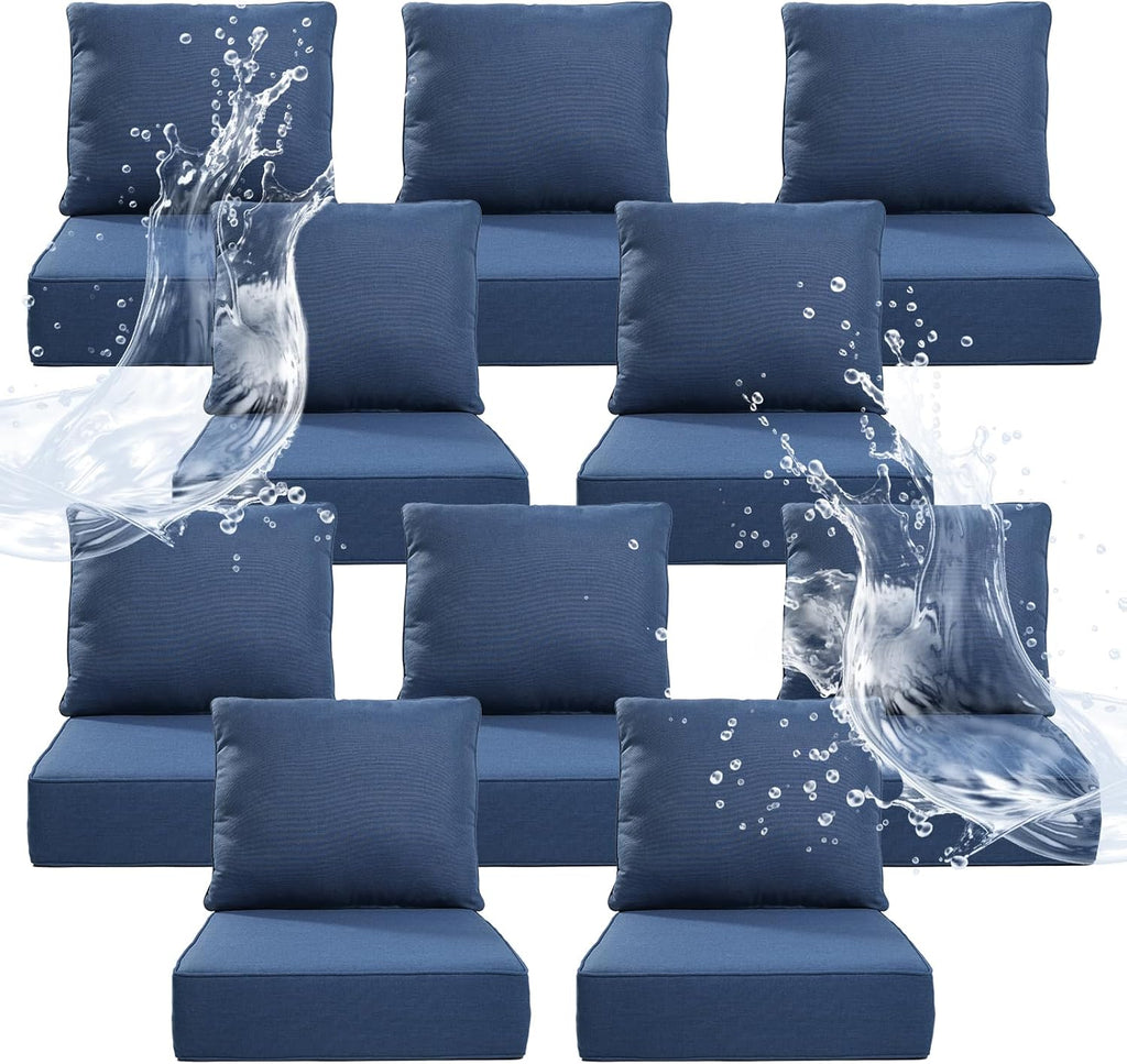 6" Thicker Outdoor Chair Cushion 10 Sets - 24" *24" *6" Waterproof Patio Furniture Cushions with Removable Cover, 28D High Density Sponge Filling Thicken Outdoor Patio Cushions - Blue