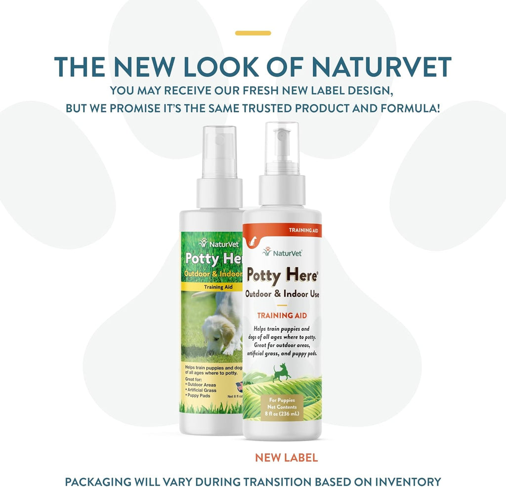 NaturVet – Potty Here Training Aid Spray | Attractive Scent Helps Train Puppies & Dogs Where to Potty | Formulated for Indoor & Outdoor Use | 8 oz