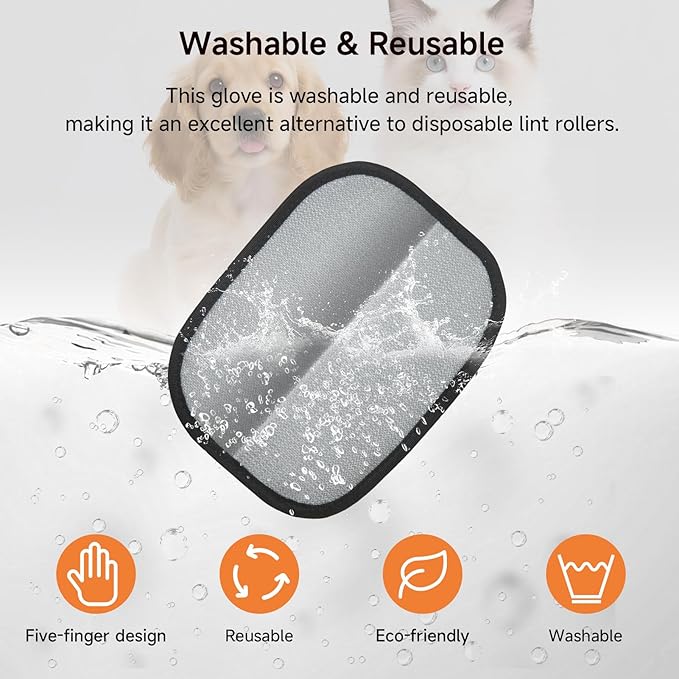 Pet Hair Remover Gloves for Cats & Dogs - Reusable Electrostatic Pet Hair Gloves, Fur Removal Tool for Home, Car Seats