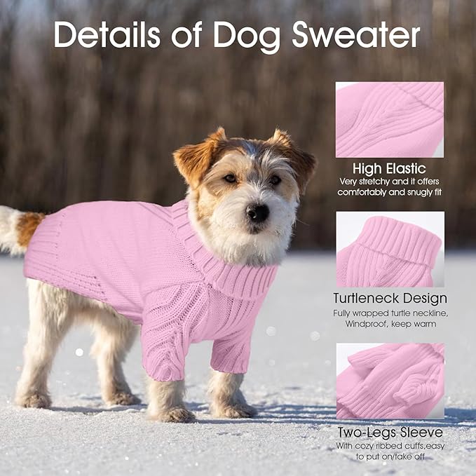 Dog Sweaters for Small Medium Large Dogs Girl, Classic Turtleneck Pet Sweater for Dogs Cats, Thermal Doggy Winter Coat, Warm Dog Shirt Outfits, Double Knitting Collar for Outdoor Playing (XS, Pink)