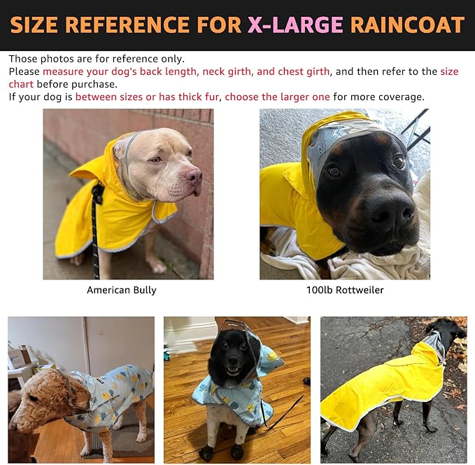 SlowTon Dog Raincoat, Adjustable Dog Rain Jacket Clear Hooded Double Layer, Waterproof Poncho with Reflective Strip Straps and Storage Pocket for Small Medium Large Dogs Puppies(OR XL)