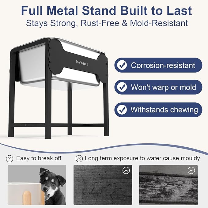 2.5 Gallon Elevated Dog Water Bowl for Large Breeds, 14.2" Tall Raised Stainless Steel Large Dog Water Bowl with Full Metal Stand for Relief Joint Pressure, Tip-Proof, Easy to Clean, Indoor & Outdoor