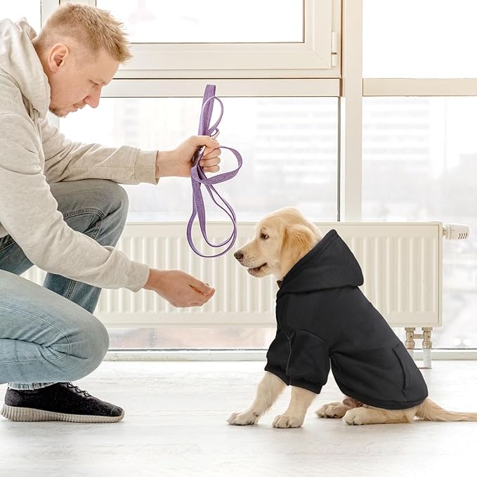 Dog Sweater & Hoodie - Soft Fleece Sweatshirt with Pocket - Small Dogs & Puppies (Black & XS)