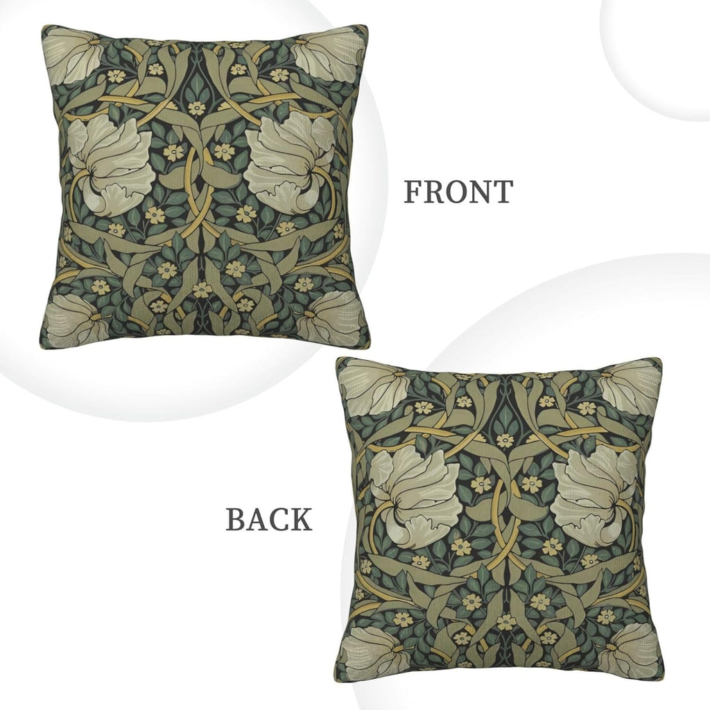 William Morris Green Vintage Floral Pimpernel Design 18x18 inches Throw Pillow Covers Square Pillowcases Decor for Bed Couch Sofa Living Room Cushion Covers
