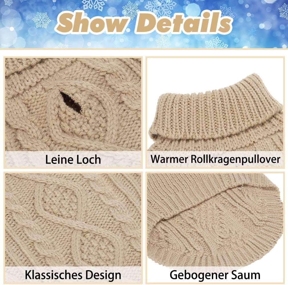 BINGPET Thermal Knitted Dog Sweater for Small Medium Large Dogs,Winter Dog Cat Coat Warm Sweartershirts Outfits,Classic Cable Knit Turtleneck Pullover Dog Jumper Coat Warm Sweartershirts