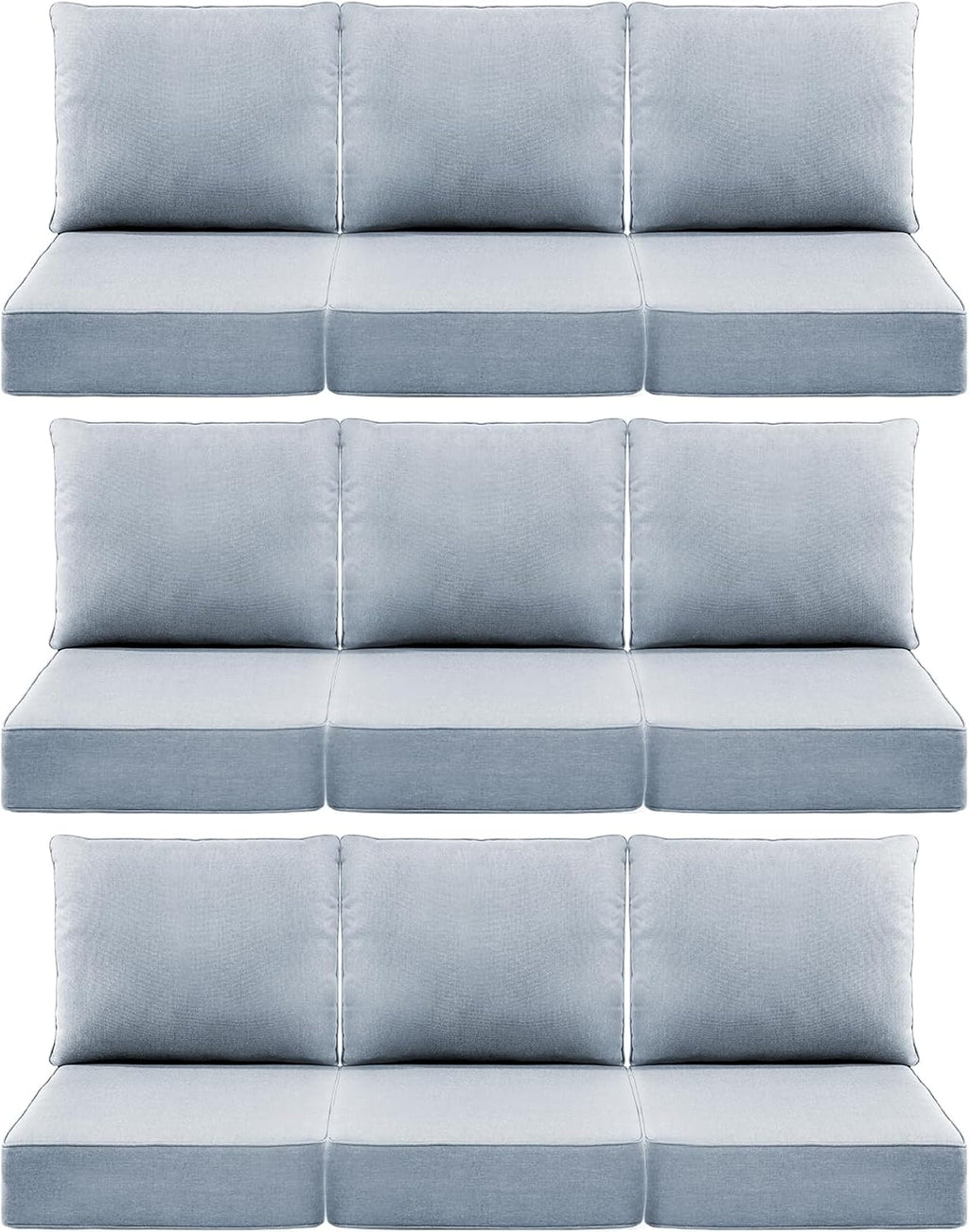 Luxury 6" Outdoor Cushions for Patio Furniture, 24x24x6" Thick Seat Cushion Set of 9, Fade Resistant Couch Chair Replacement Cushions High Density Wicker Chair Cushion w/ Removable Cover Baby Blue