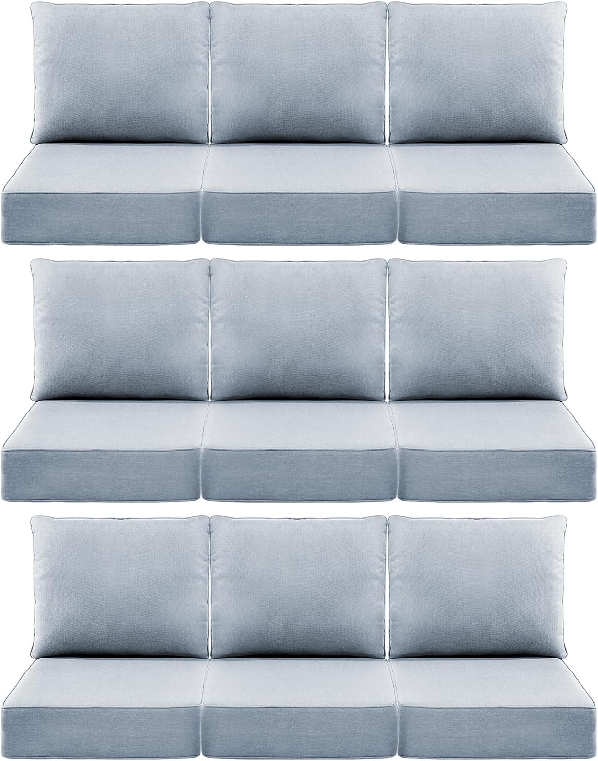 Luxury 6" Outdoor Cushions for Patio Furniture, 24x24x6" Thick Seat Cushion Set of 9, Fade Resistant Couch Chair Replacement Cushions High Density Wicker Chair Cushion w/ Removable Cover Baby Blue