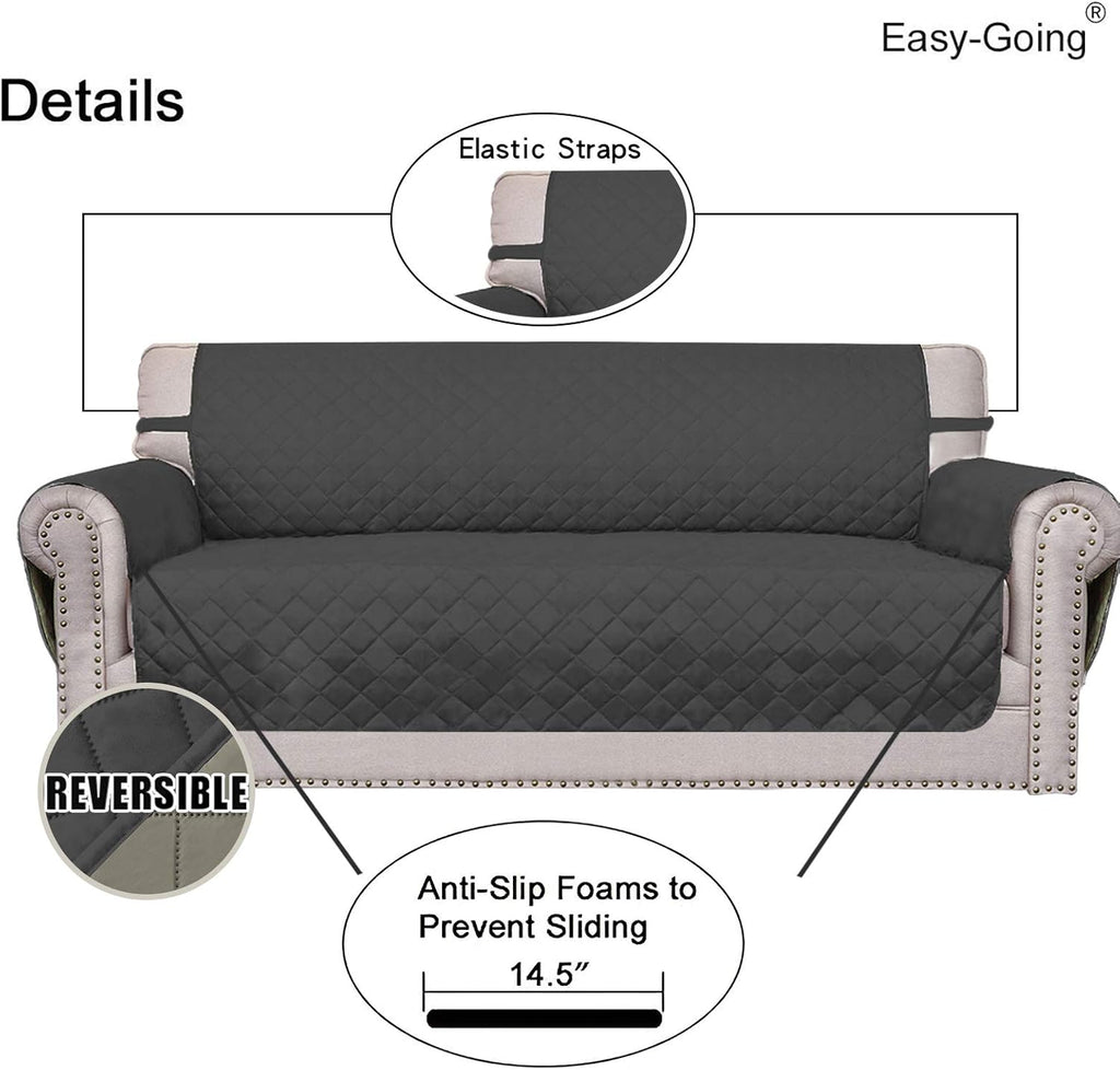 Easy-Going Chair Sofa Slipcover Reversible Sofa Cover Water Resistant Couch Cover Furniture Protector Cover with Elastic Straps for Pets Kids Children Dog Cat (Chair, Darkgray/Beige)