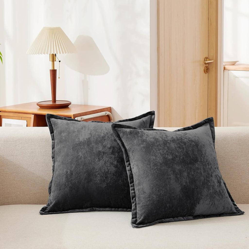 Luxurious Velvet Throw Pillow Covers 20x20 Set of 2 Decorative Pillow Covers Solid Square Cushion Case for Sofa Couch Bedroom Farmhouse, Black