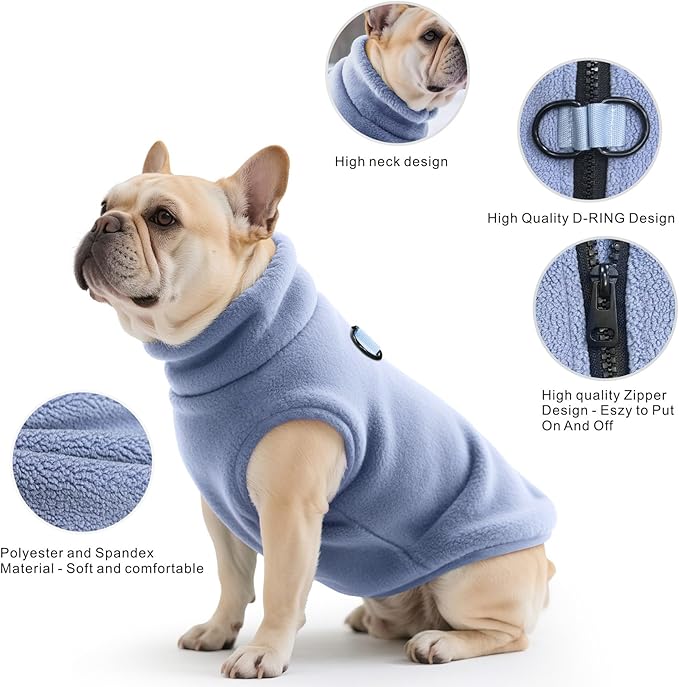 Idepet Dog Fleece Vest Sweater Zip Up Warm Pullover Dogs Jacket with D-Ring Leash Winter Cold Weater Coat Pet Sweatershirt Clothes Hoodie for Small Medium Dogs Boy Girl(Sky Blue,XXS)