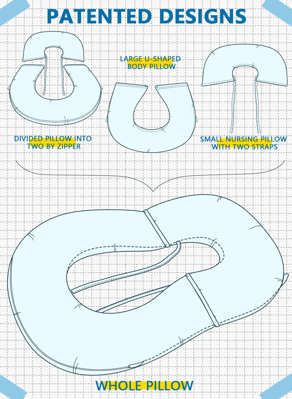 INSEN Reading Pillow, Back Pillow for Sitting in Bed and Couch, Gaming Pillow for Adults, Sit Up Support for Bed (Cooling Cotton-Blue, Basic)