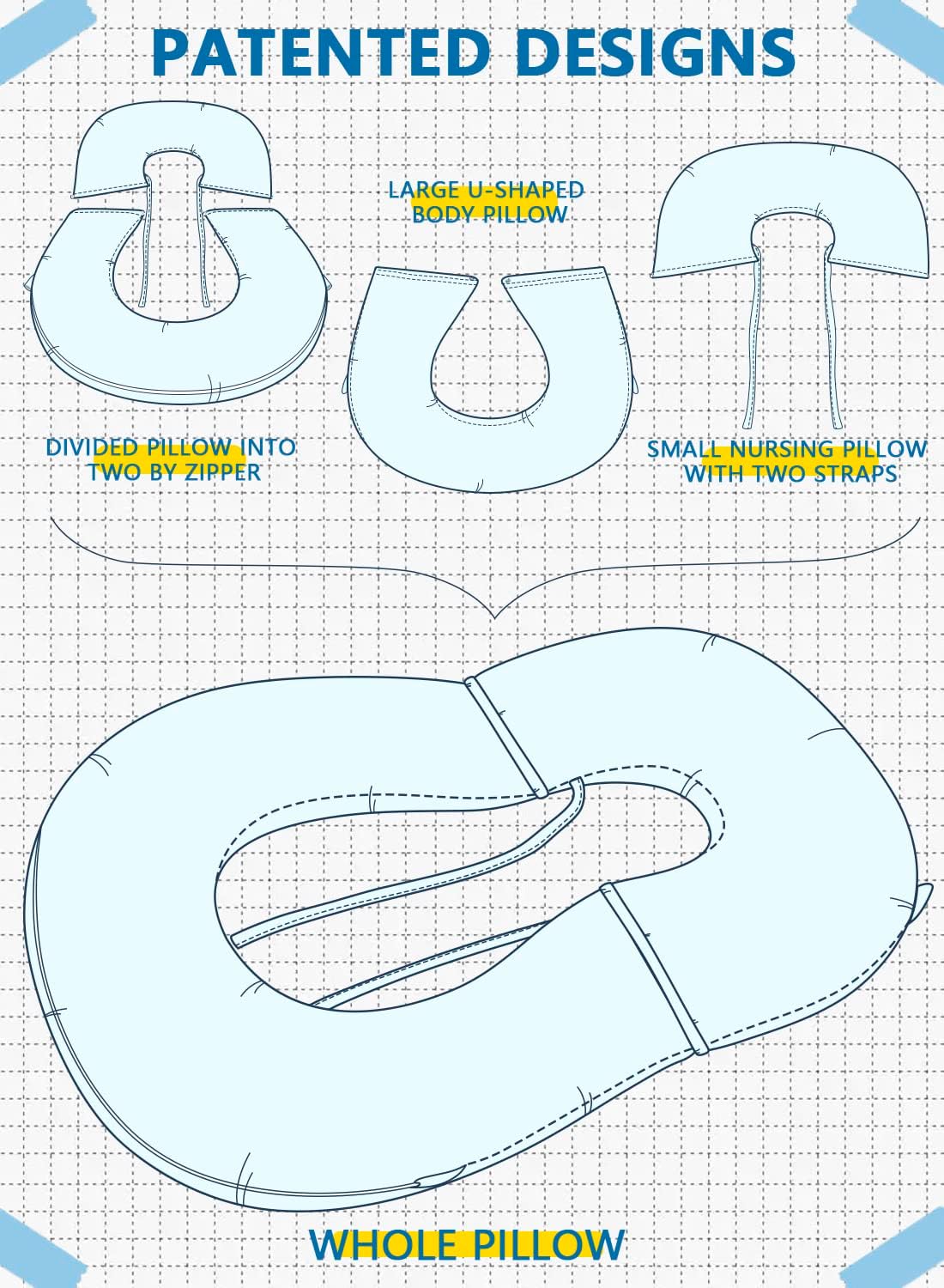 INSEN Reading Pillow, Back Pillow for Sitting in Bed and Couch, Gaming Pillow for Adults, Sit Up Support for Bed (Cooling Cotton-Blue, Basic)