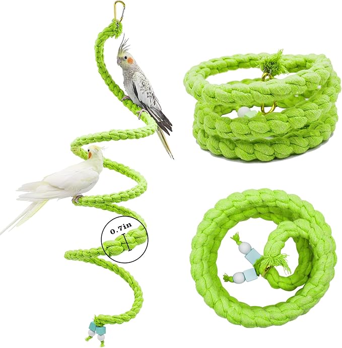 59 Inches Spiral Rope Perch, Swing, Cage Stand Pole Accessories, Climbing Toy for Parrot Parakeet Budgies Lovebirds Cockatiels (59"/1.5 M)