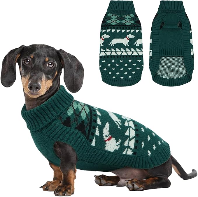 Lelepet Dachshund Sweater, Turtleneck Dog Sweaters for Small Dogs, Warm Pullover Knitted Pet Coat, Cold Weather Dachshund Clothes, Fall/Winter Cozy Outfit (XS-XL)