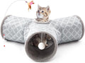 Tempcore Pet Cat Tunnel Tube Cat Toys 3 Way Collapsible, Cat Tunnels for Indoor Cats Fleece-Lined in for Warmth，Kitty Tunnel Bored Pet Toys Peek Hole Toy Ball Cat, Puppy, Kitten, Geometry Grey
