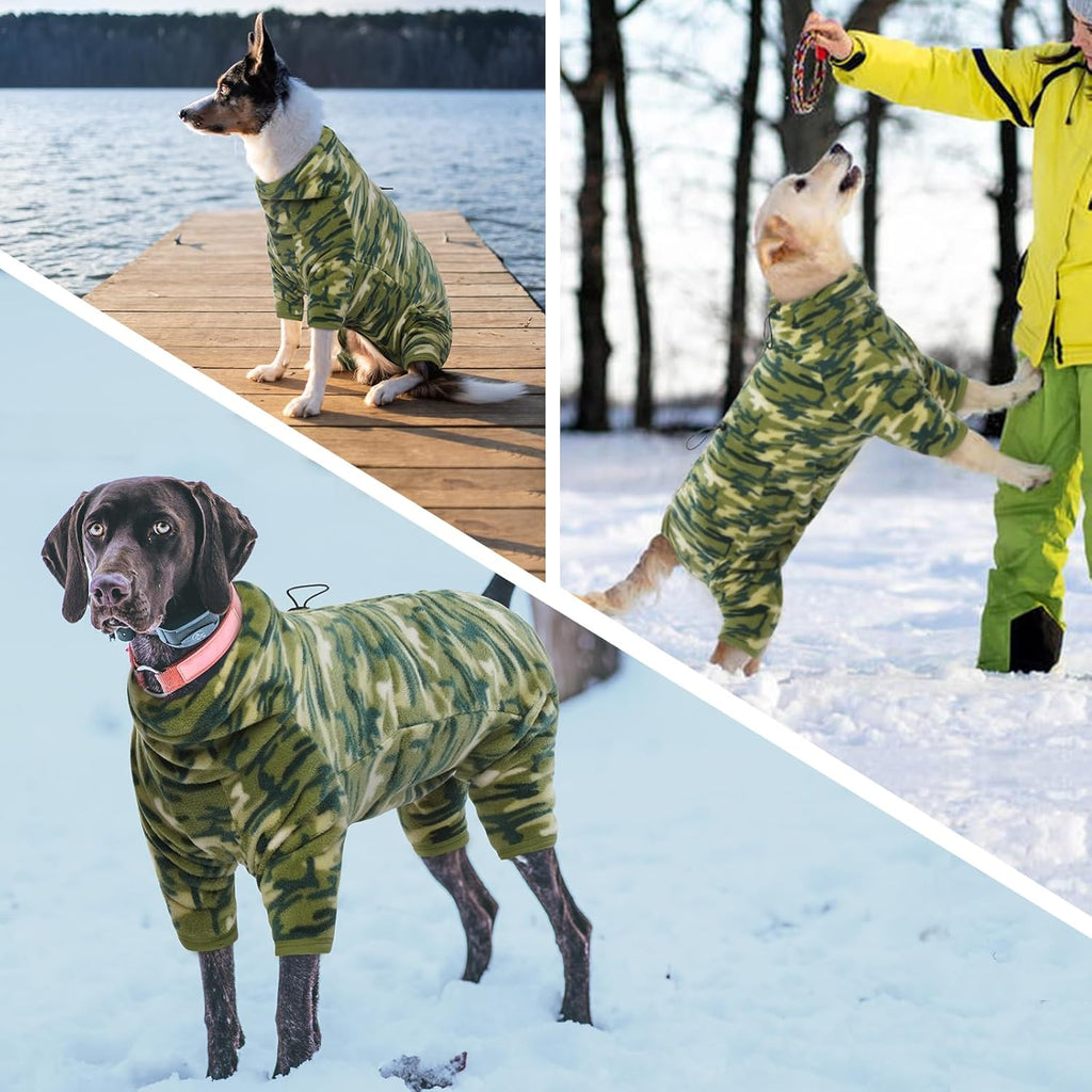 ROZKITCH Dog Winter Coat Soft Fleece Pullover Pajamas, Pet Windproof Warm Cold Weather Jacket Vest with Luminous Zipper, Jumpsuit Apparel Outfit Clothes for Small Medium Large Dog Camo L
