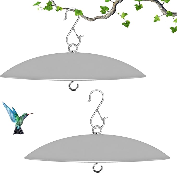 13" Bird Feeder Rain Guard, Hummingbird Feeder Shade Dome Cover, Hanging Baffle for Bird Feeder Pole (Grey), 2 Pack