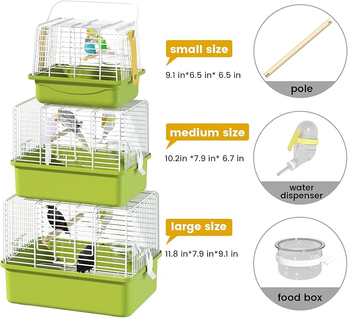 BAGHBPM Small Bird cage,Travel Cage for Birds and Small Animals, Parakeet cage,Bird Carrier Travel cage,Bird Travel cage, jaulas para pájaros,Green,(Size:S,M,L) (S)