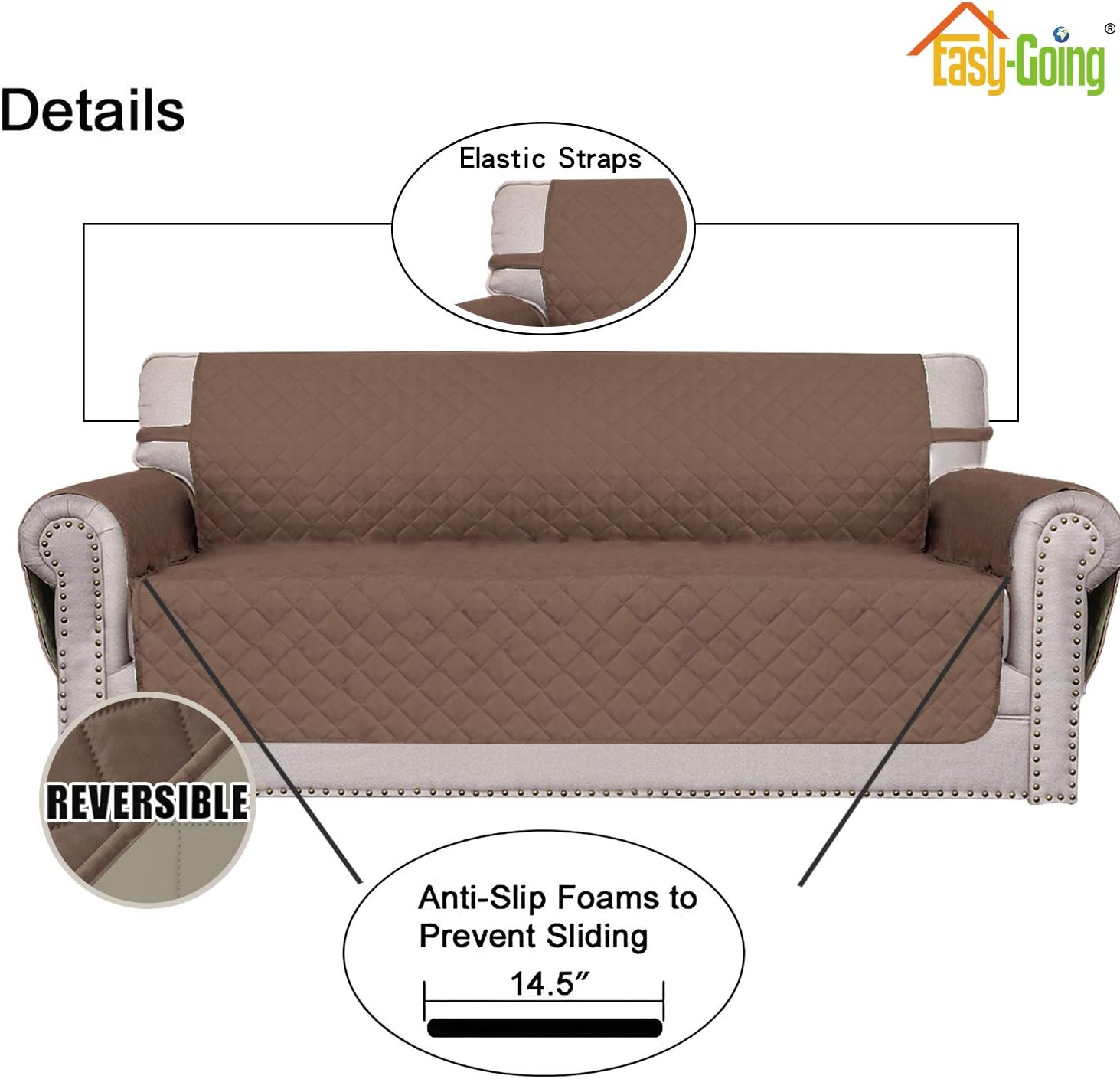 Easy-Going Chair Sofa Slipcover Reversible Sofa Cover Water Resistant Couch Cover Furniture Protector Cover with Elastic Straps for Pets Kids Children Dog Cat (Chair, Brown/Beige)