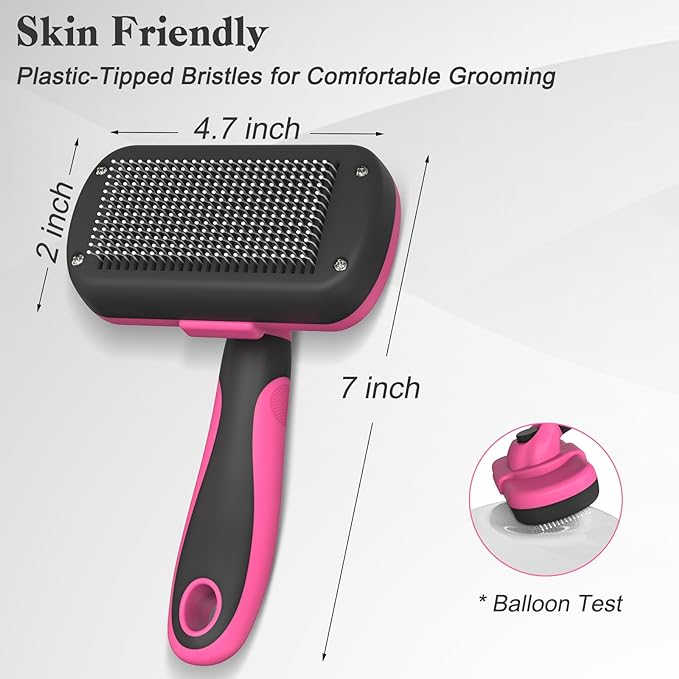 Swihauk Self Cleaning Slicker Brush for Dogs & Cats - Skin Friendly Grooming, Deshedding, Hair Removal for Puppies & Long/Short Haired Pets, Pet Supplies Accessory, Pink