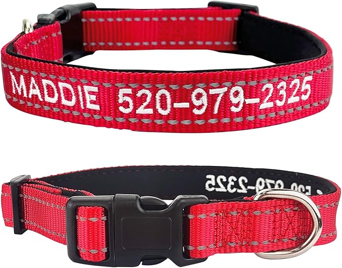 Custom Reflective Dog Collars with Embroidered Name and Phone Number, Soft Neoprene Padded Breathable Nylon Personalized Pet Collar Adjustable for Large Medium Small Dogs
