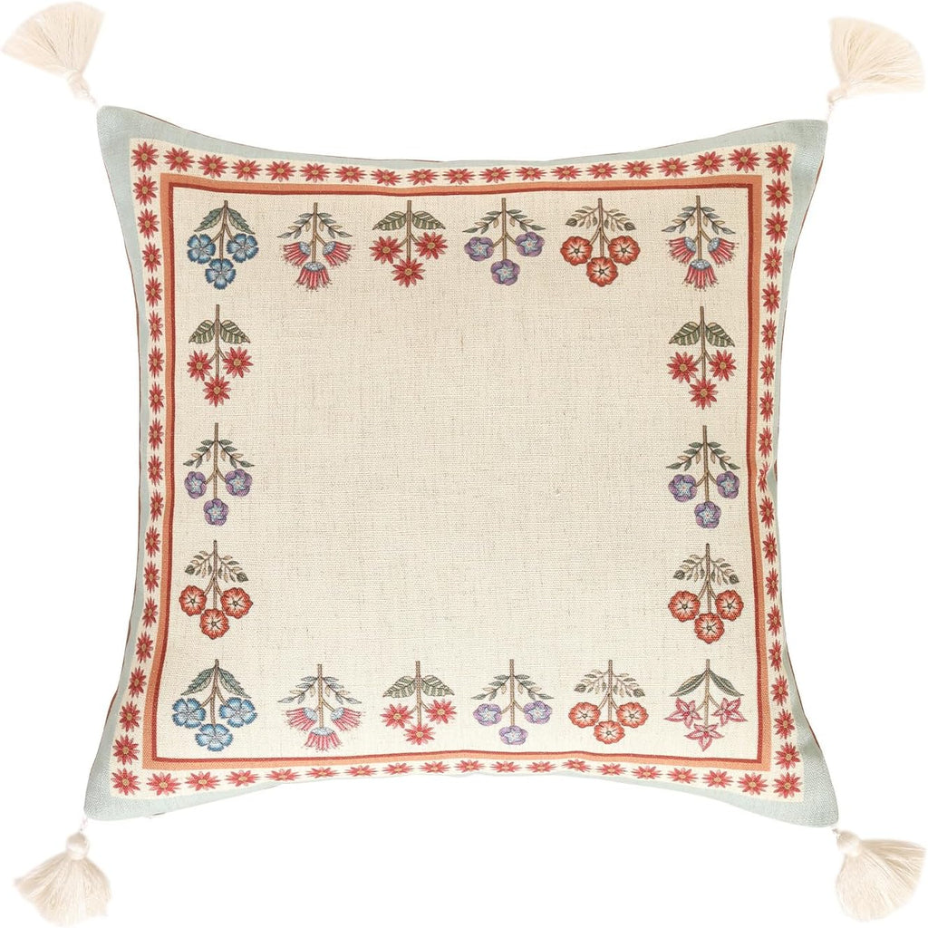 Blue Throw Pillow Covers,Cottage Rustic Farmhouse with Wild Flowers Pattern Linen Pillowcases,Decorative Square Pillows Cushion Cover for Couch Sofa Bed Chair Car,18x18 Inches