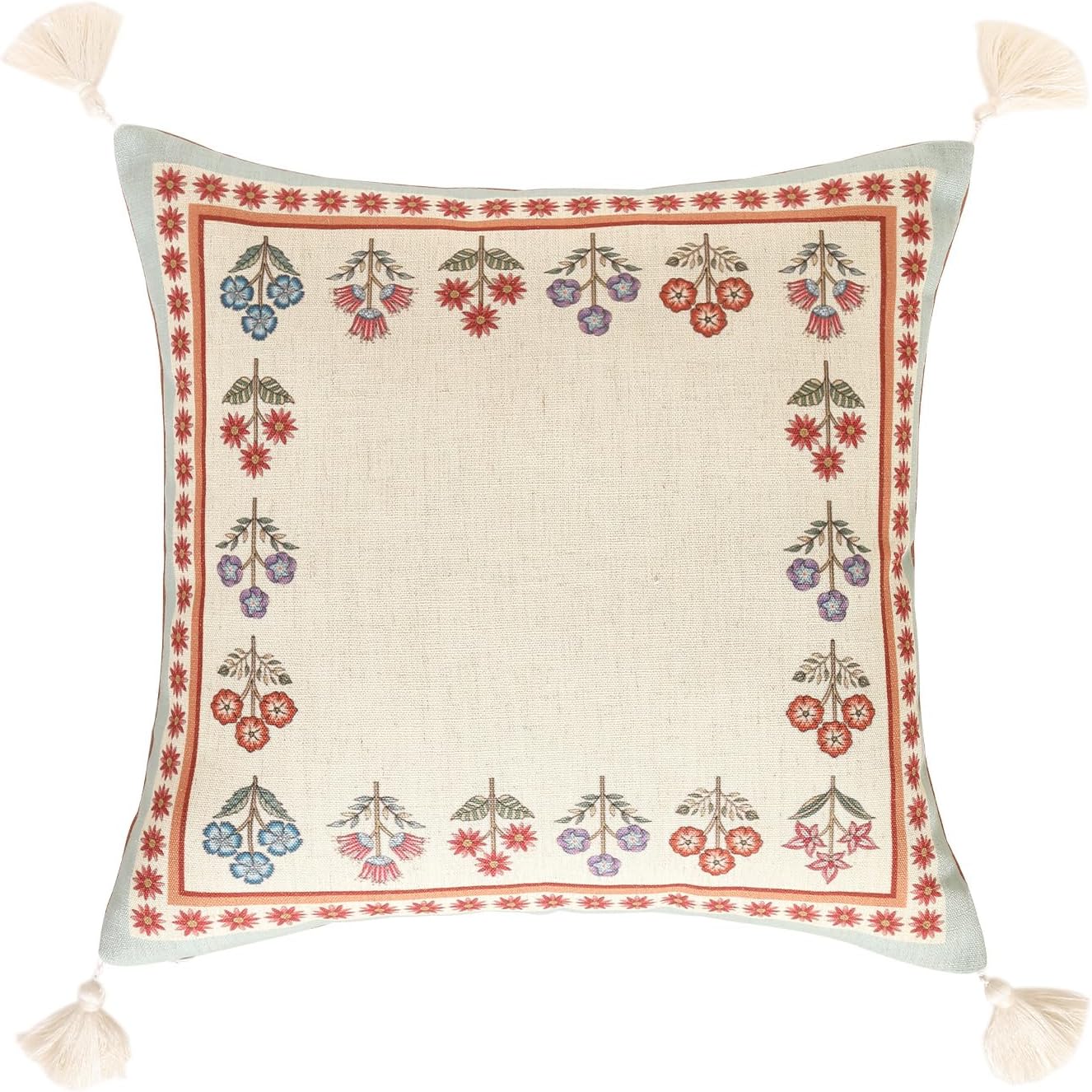 Blue Throw Pillow Covers,Cottage Rustic Farmhouse with Wild Flowers Pattern Linen Pillowcases,Decorative Square Pillows Cushion Cover for Couch Sofa Bed Chair Car,18x18 Inches