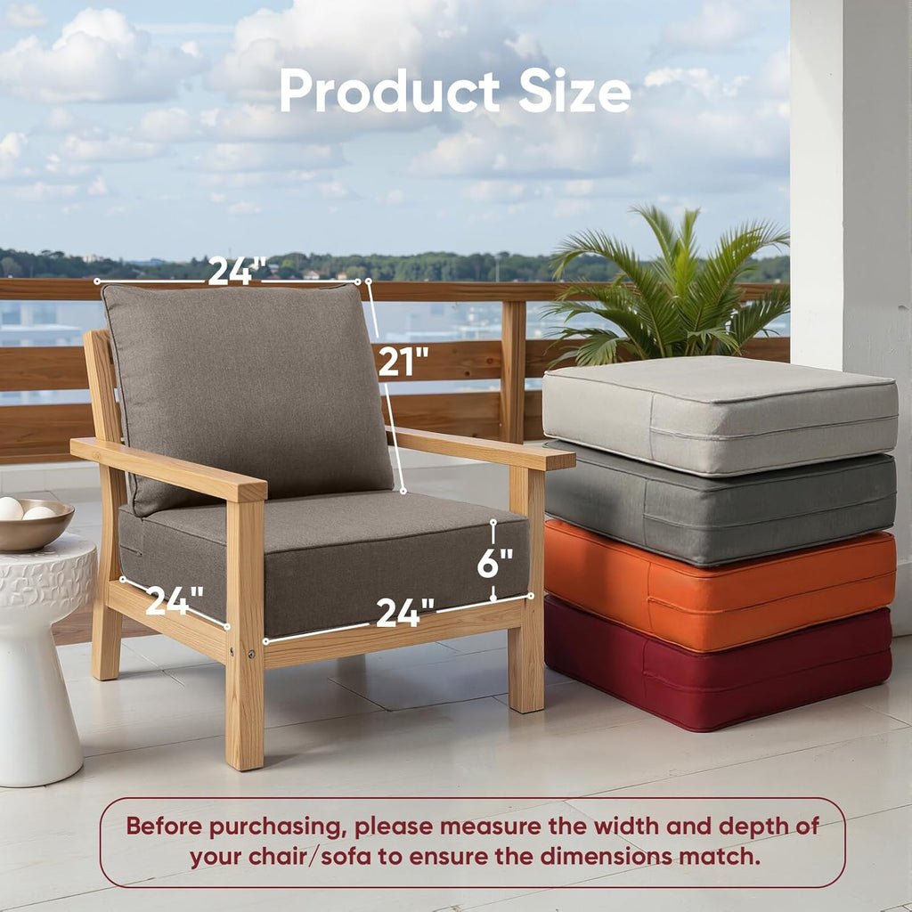 Outdoor Furniture Cushions, 6 inch Thick Seat Cushions for Outdoor Furniture, Waterproof 24x24 Patio Couch Cushions, Replacement Chair/Sofa Cushion, Include 4 Back & 4 Seat Cushion, Thick/Gray