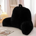 A Nice Night Faux Fur Reading Pillow Bed Wedge Large Adult Children Backrest with Arms Back Support for Sitting Up in Bed/Couch for Bedrest,Black,Large