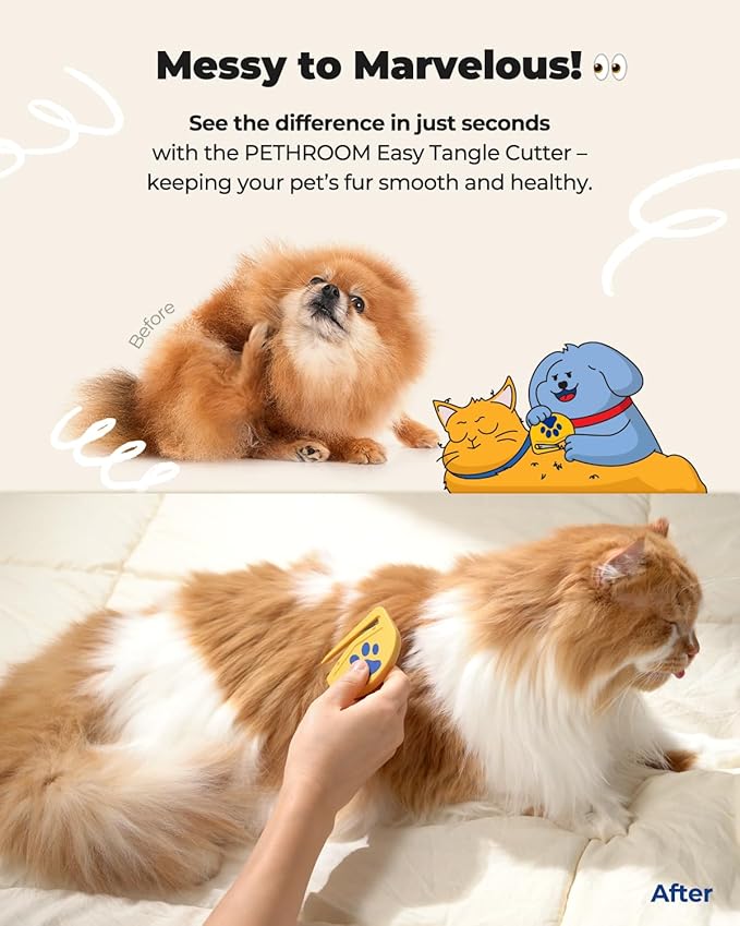 PETHROOM] Matt Splitter for Dogs & Cats | Professional Dematting Tool with Steel Blade | Easily Removes Knots, Mats & Tangles | Safe & Gentle Pet Grooming Comb for Long & Medium Coats