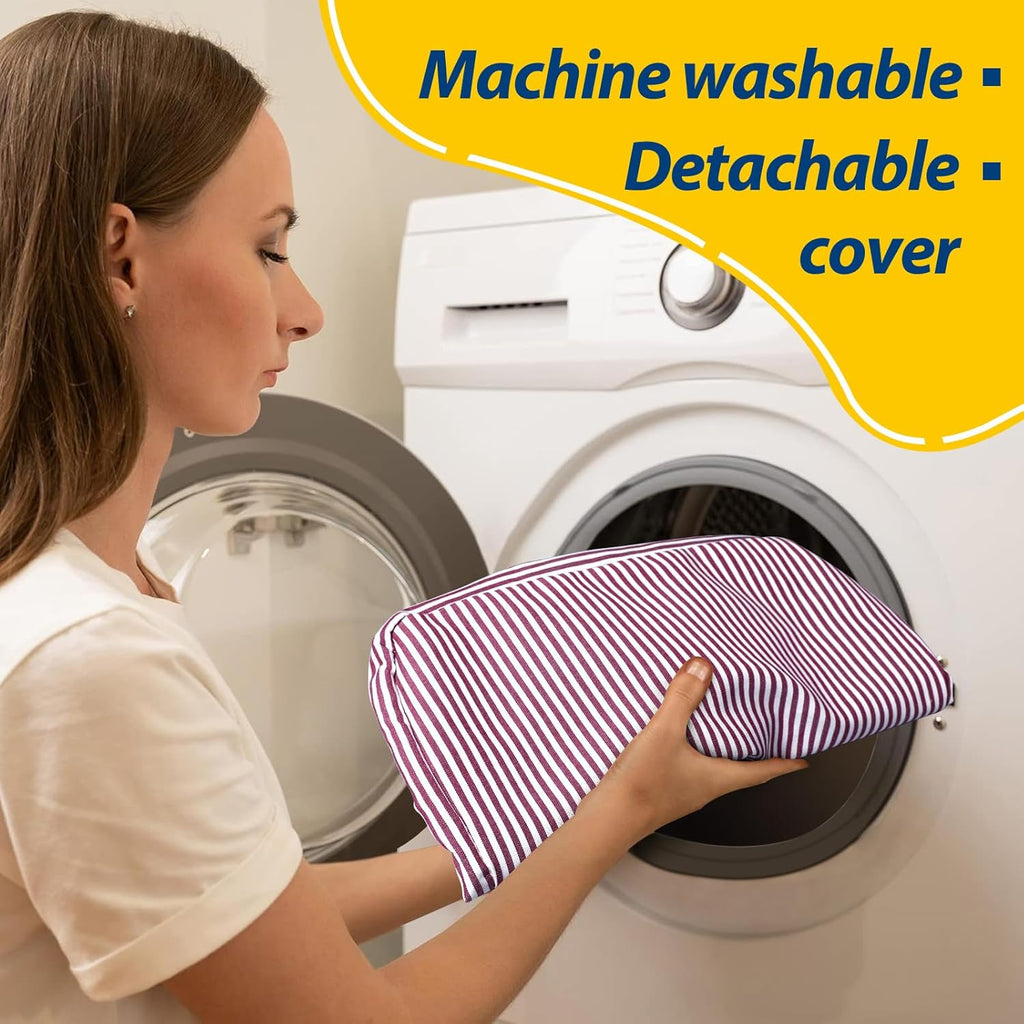 AAAAAcessories D-Shaped Chair Cushions, 2" Thick Dining Chair Pads with Ties and Removable, Machine-Washable Cover, 17" x 16", Set of 4, Pinstripe Red