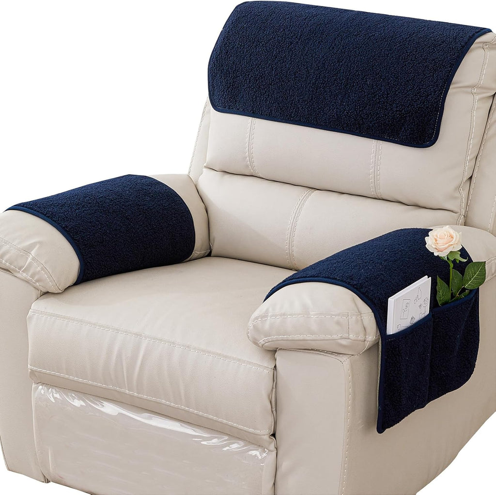 Armrest Cover, Recliner Chair Protector, Furniture Protector Slip, Side Storage Pocket, Stretch Armchair Couch Arm Rest Cover for Recliner, Chair, Sofa (Navy Blue,2 Seater(4pcs))