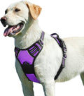 Eagloo Dog Harness for Large Dogs, No Pull Service Vest with Reflective Strips and Control Handle, Adjustable and Comfortable for Easy Walking, No Choke Pet Harness with 2 Metal Rings, Purple, L