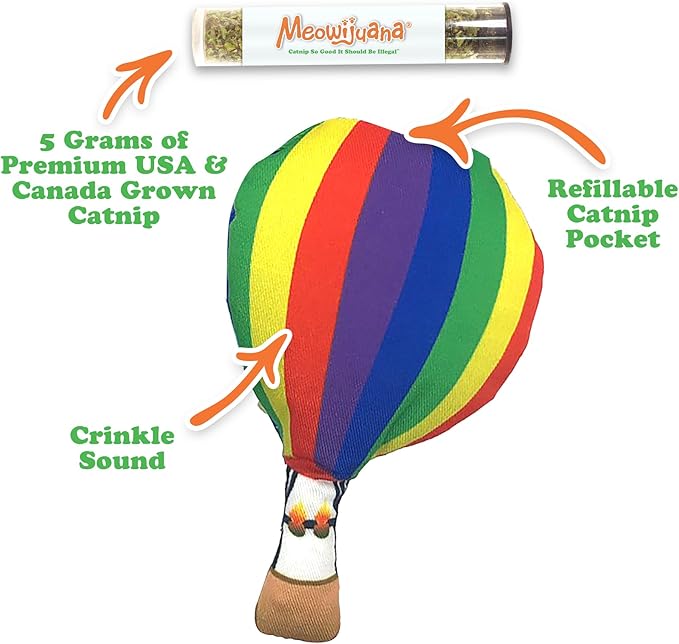 Meowijuana Get a Rise Bundle | Get a Rise Refillable Balloon Toy and Cloud 9 Catnip Blend | Promotes Play and Cat Health | Includes North American Organic Catnip