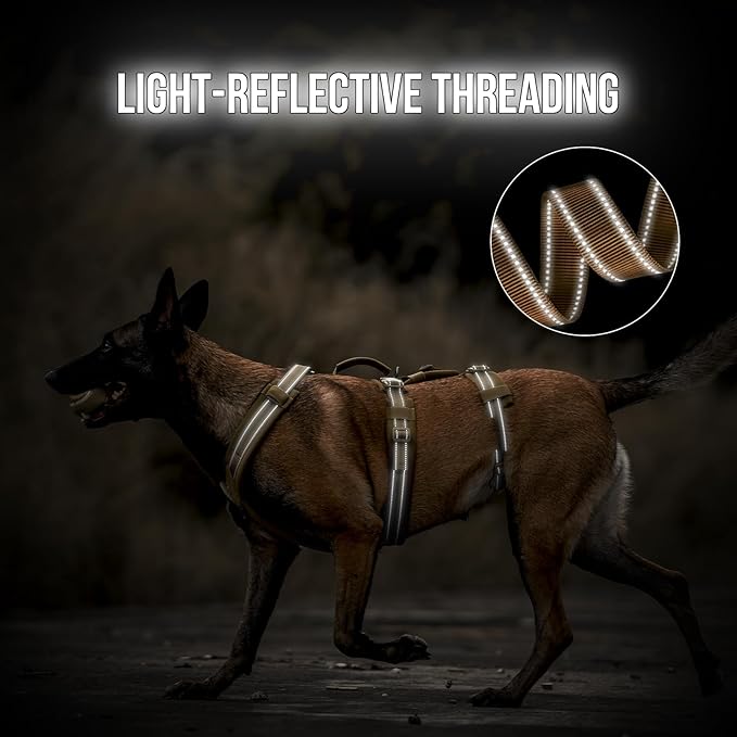 OneTigris Dog Harness No Pull, Adjustable Tactical Harness with Soft Padding, Y-Shaped Reflective Easy Walk Dog Harness for Medium and Large Dogs